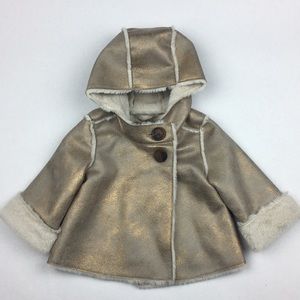 GAP metallic gold shearling fur trim coat